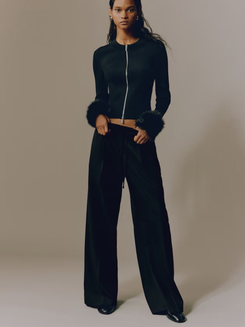 H&M Black Wide-Leg Drawstring Pants